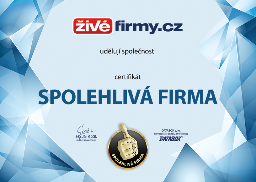 Certifikát Spolehlivá firma